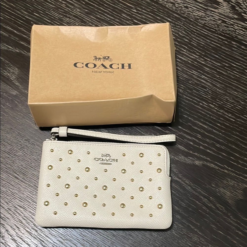 Coach White and Gold wristlet with Star Studs